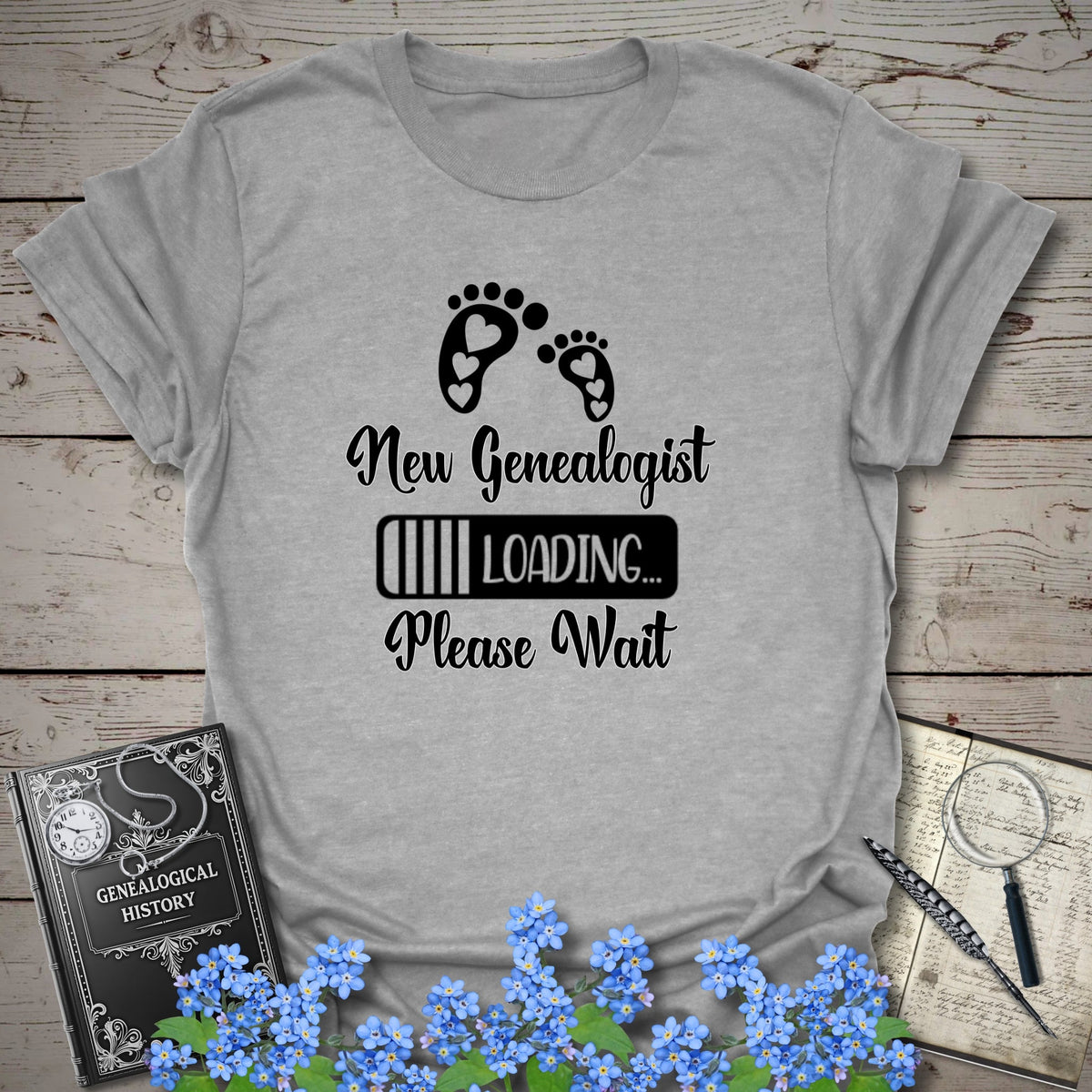New Genealogist Loading T-Shirt - Genealogy Keepsakes Custom Genealogy Gift - Sport Grey S