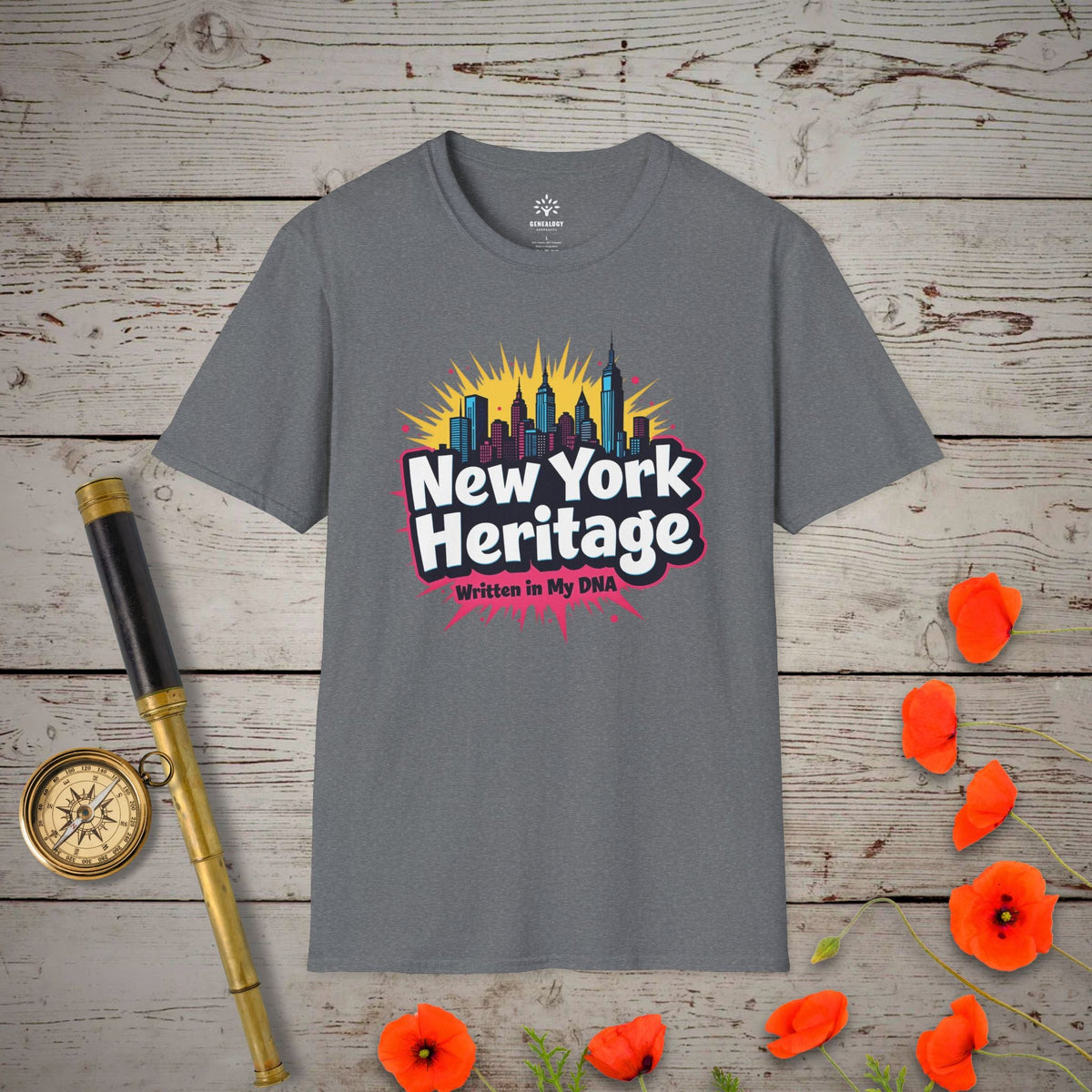 New York Heritage T-Shirt - Genealogy Keepsakes Custom Genealogy Gift - Graphite Heather S