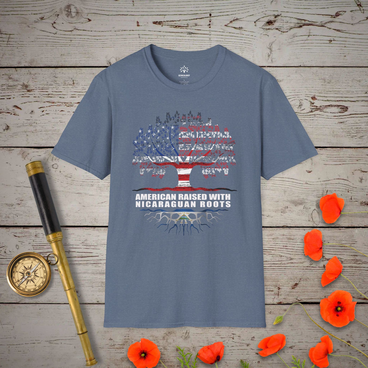 Nicaraguan Roots T-Shirt - Genealogy Keepsakes Custom Genealogy Gift - Heather Indigo S