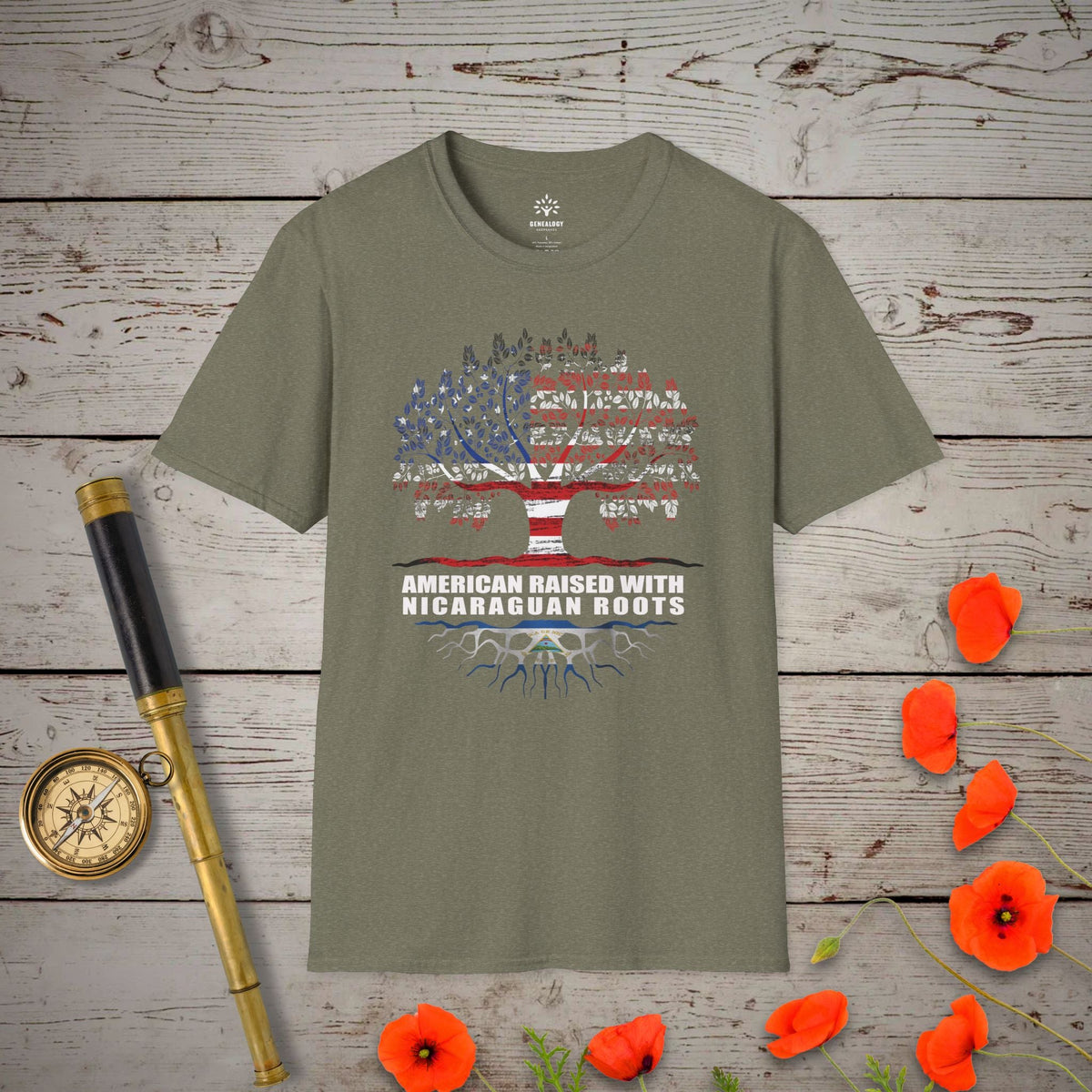 Nicaraguan Roots T-Shirt - Genealogy Keepsakes Custom Genealogy Gift - Heather Military Green S