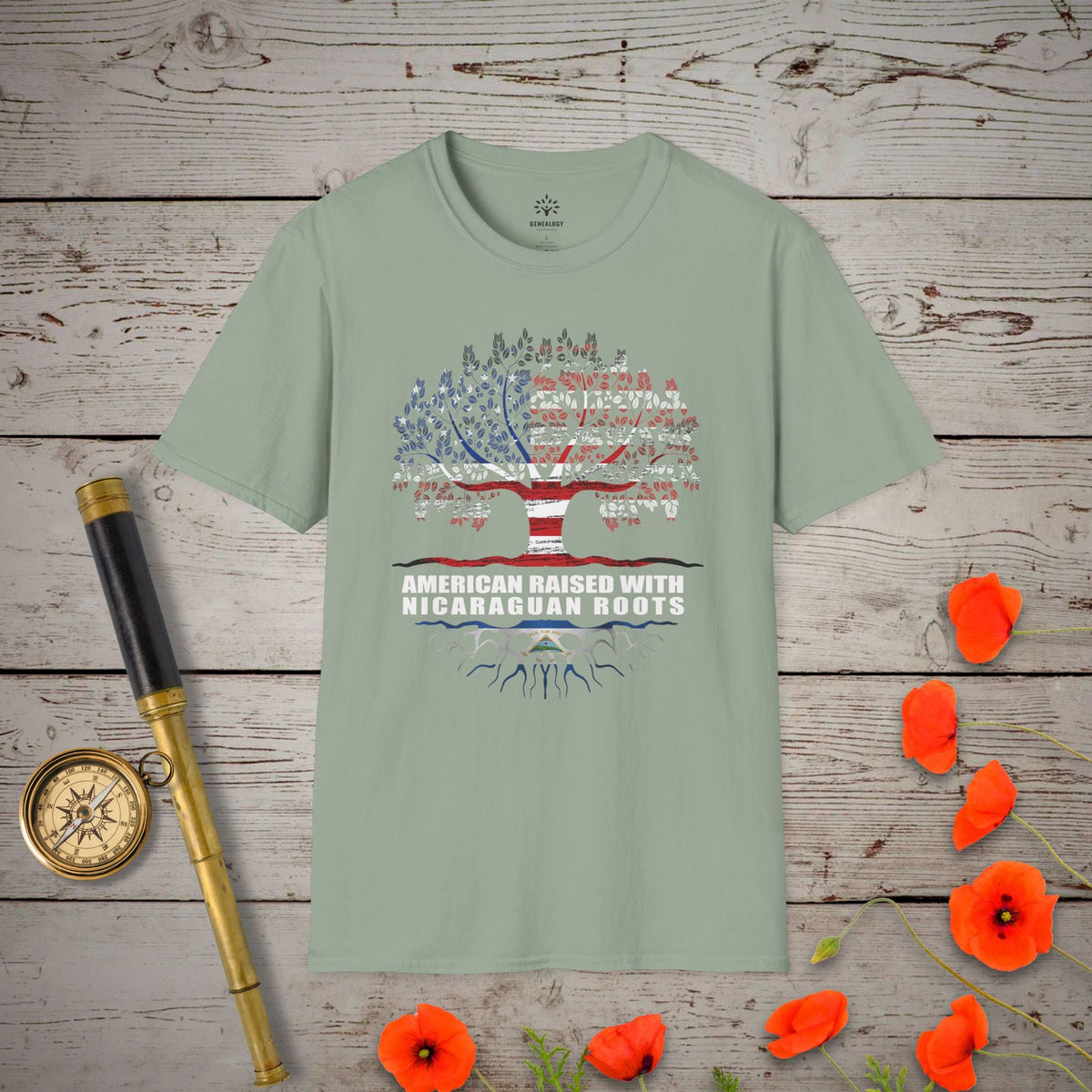 Nicaraguan Roots T-Shirt - Genealogy Keepsakes Custom Genealogy Gift - Sage S