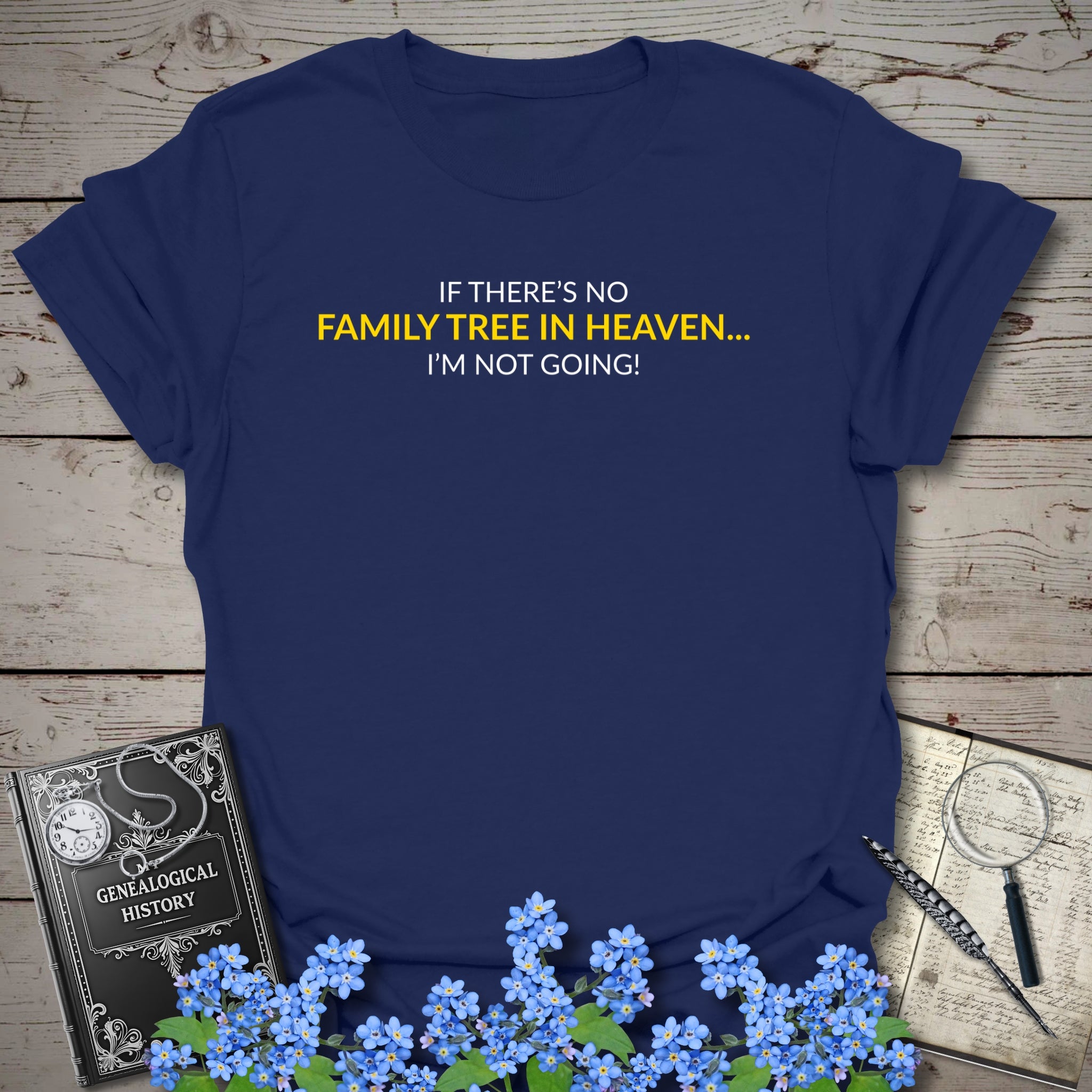 No Family Tree In Heaven T-Shirt in Navy by Genealogy Keepsakes