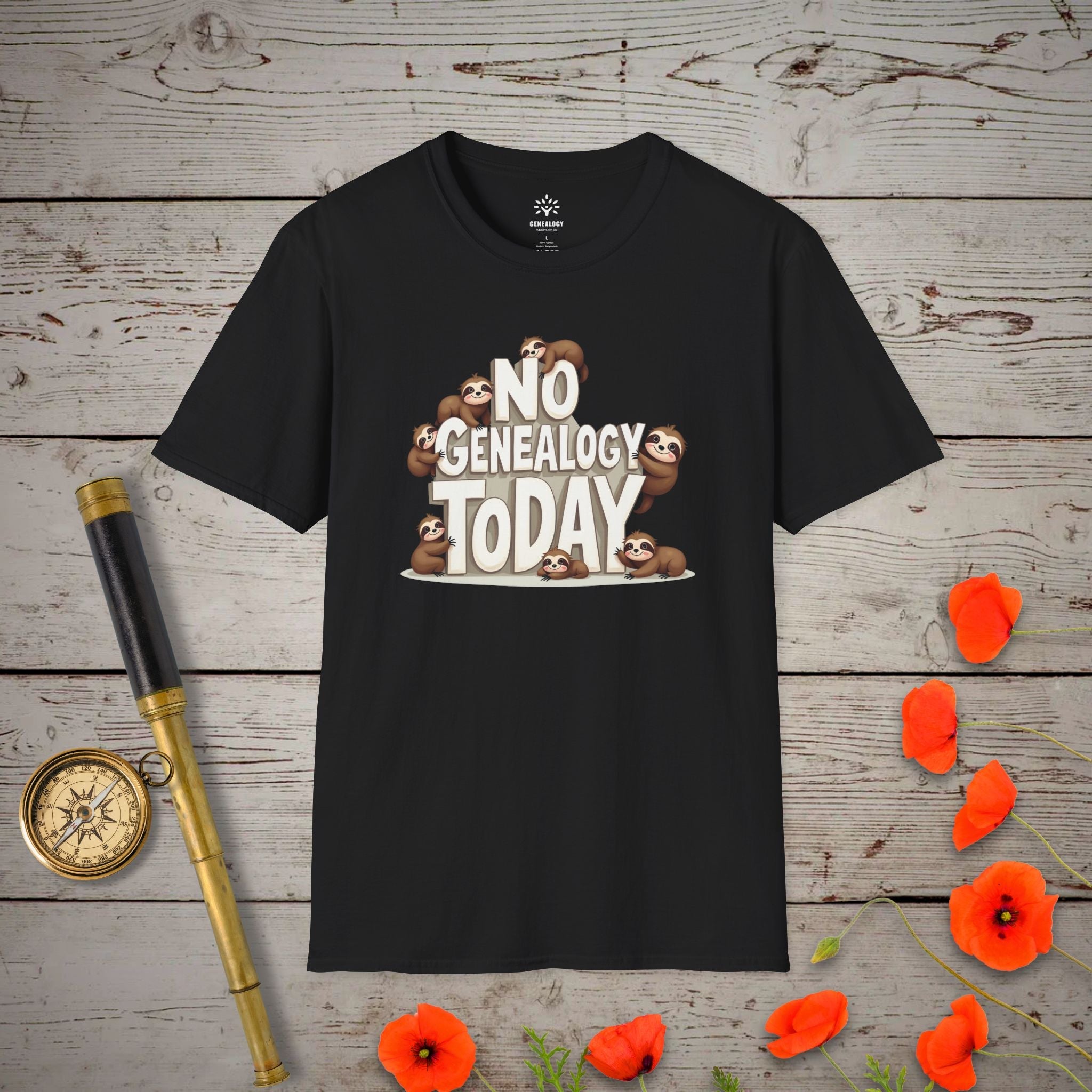 No Genealogy Today T-Shirt in Black by Genealogy Keepsakes
