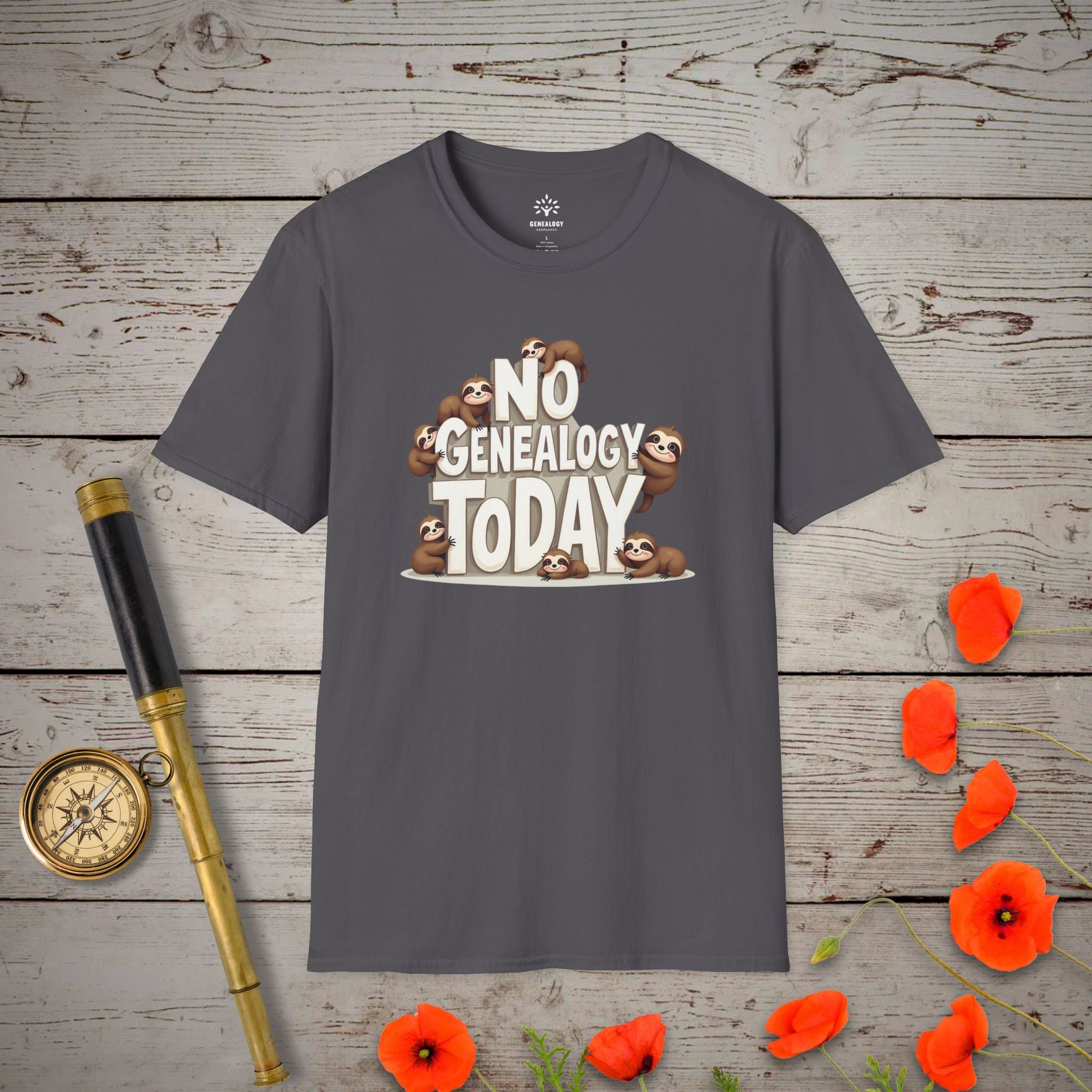 No Genealogy Today T-Shirt in Charcoal by Genealogy Keepsakes