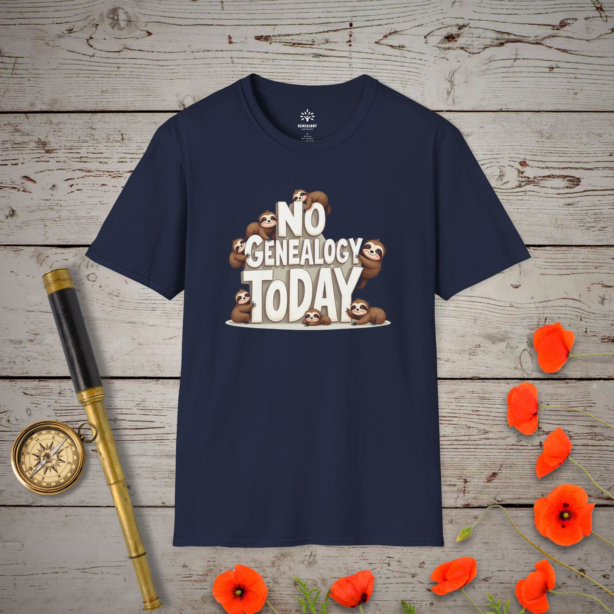 No Genealogy Today T-Shirt in Navy by Genealogy Keepsakes