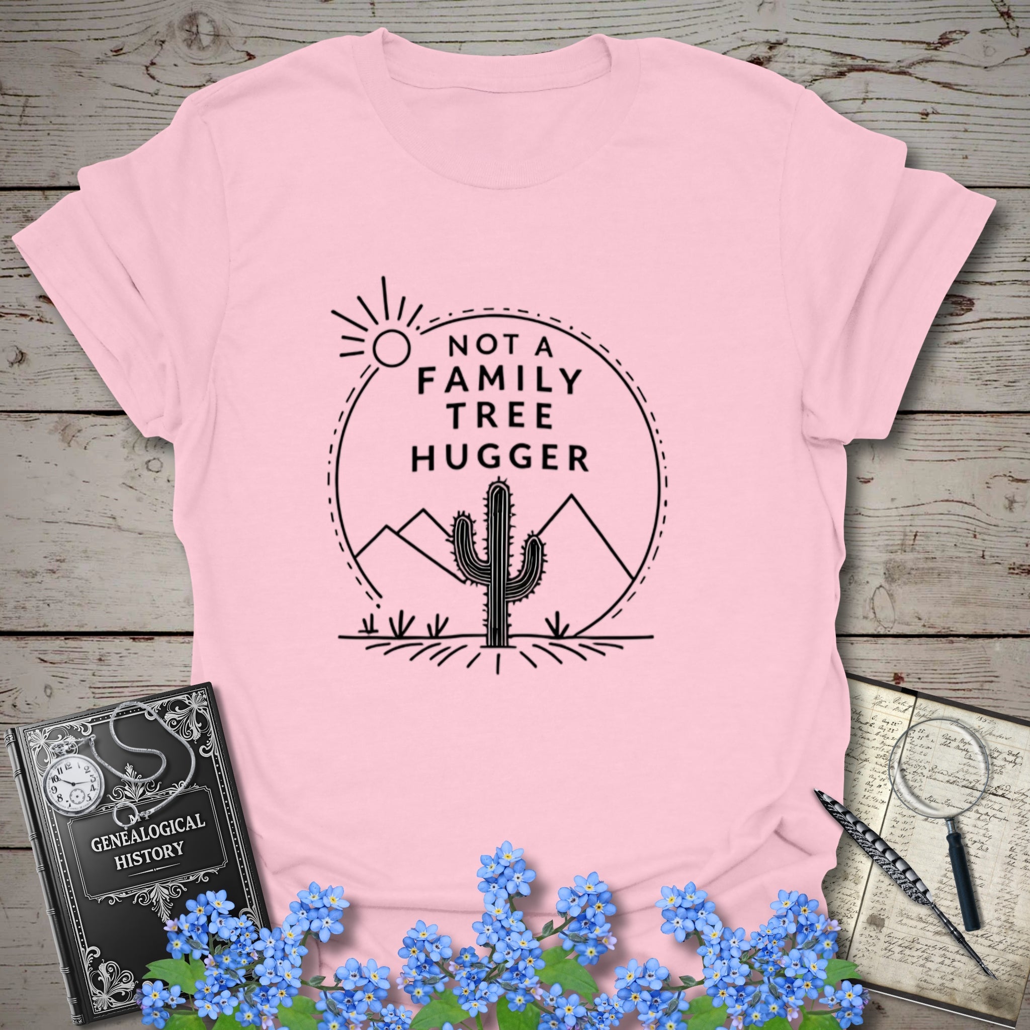 Not A Family Tree Hugger T-Shirt in Light Pink by Genealogy Keepsakes