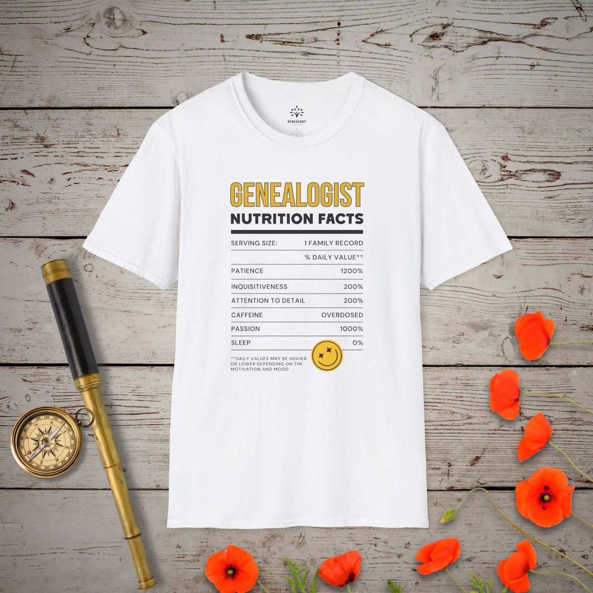Nutrition Facts T-Shirt - Genealogy Keepsakes Custom Genealogy Gift - White S