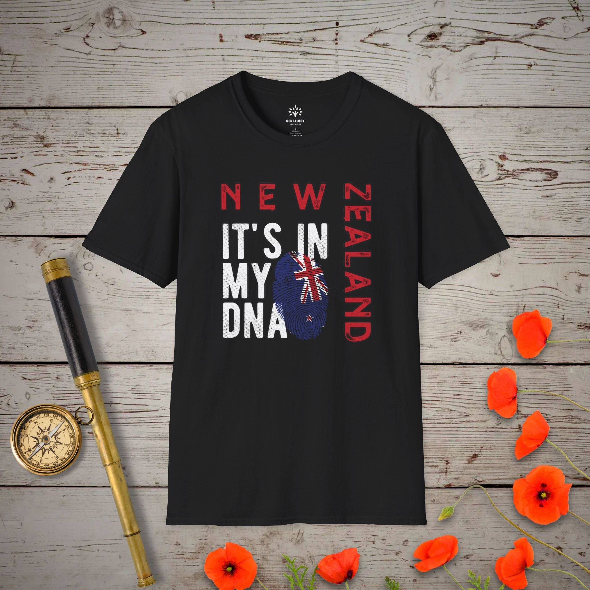 NZ - It's In My DNA T-Shirt in Black by Genealogy Keepsakes