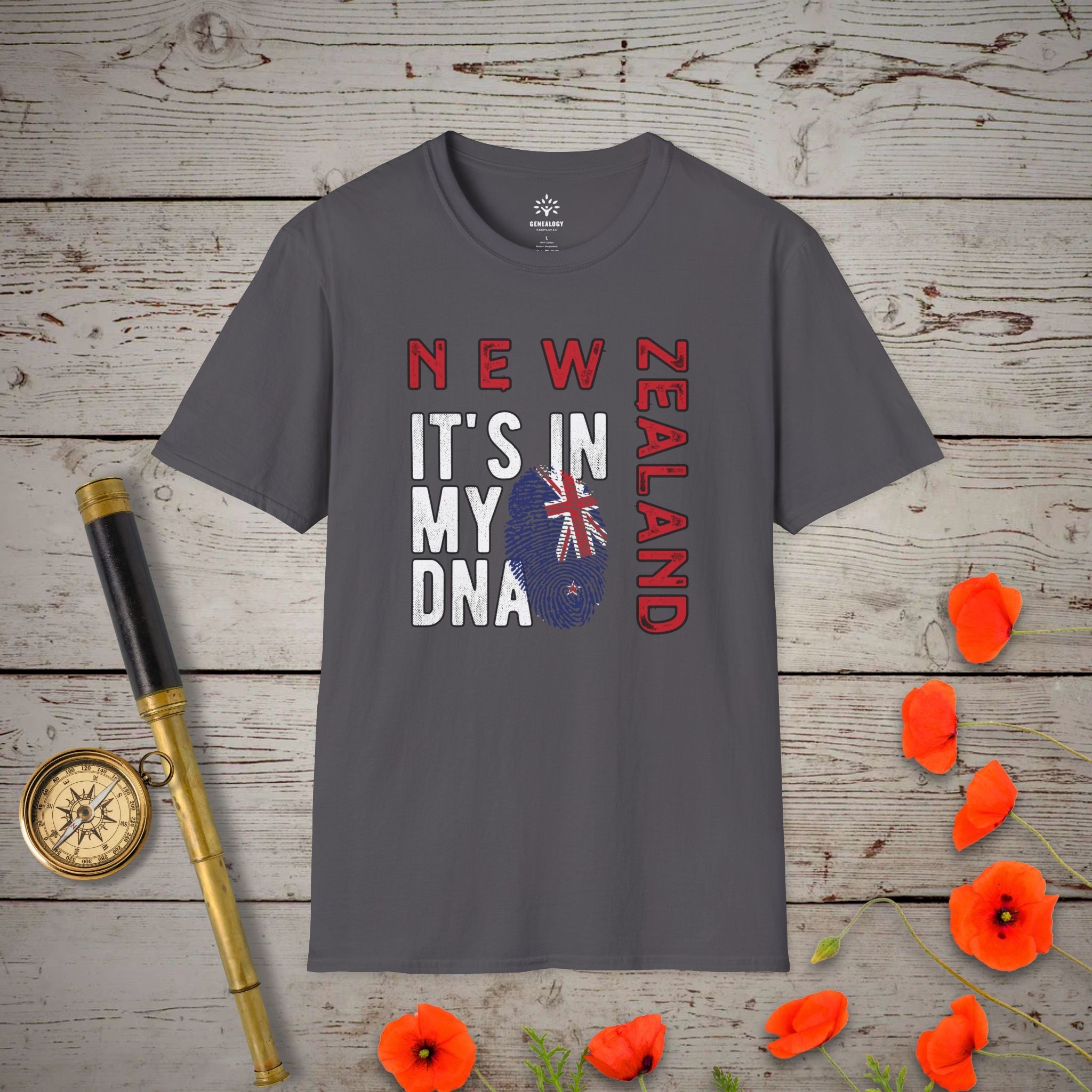 NZ - It's In My DNA T-Shirt in Charcoal by Genealogy Keepsakes