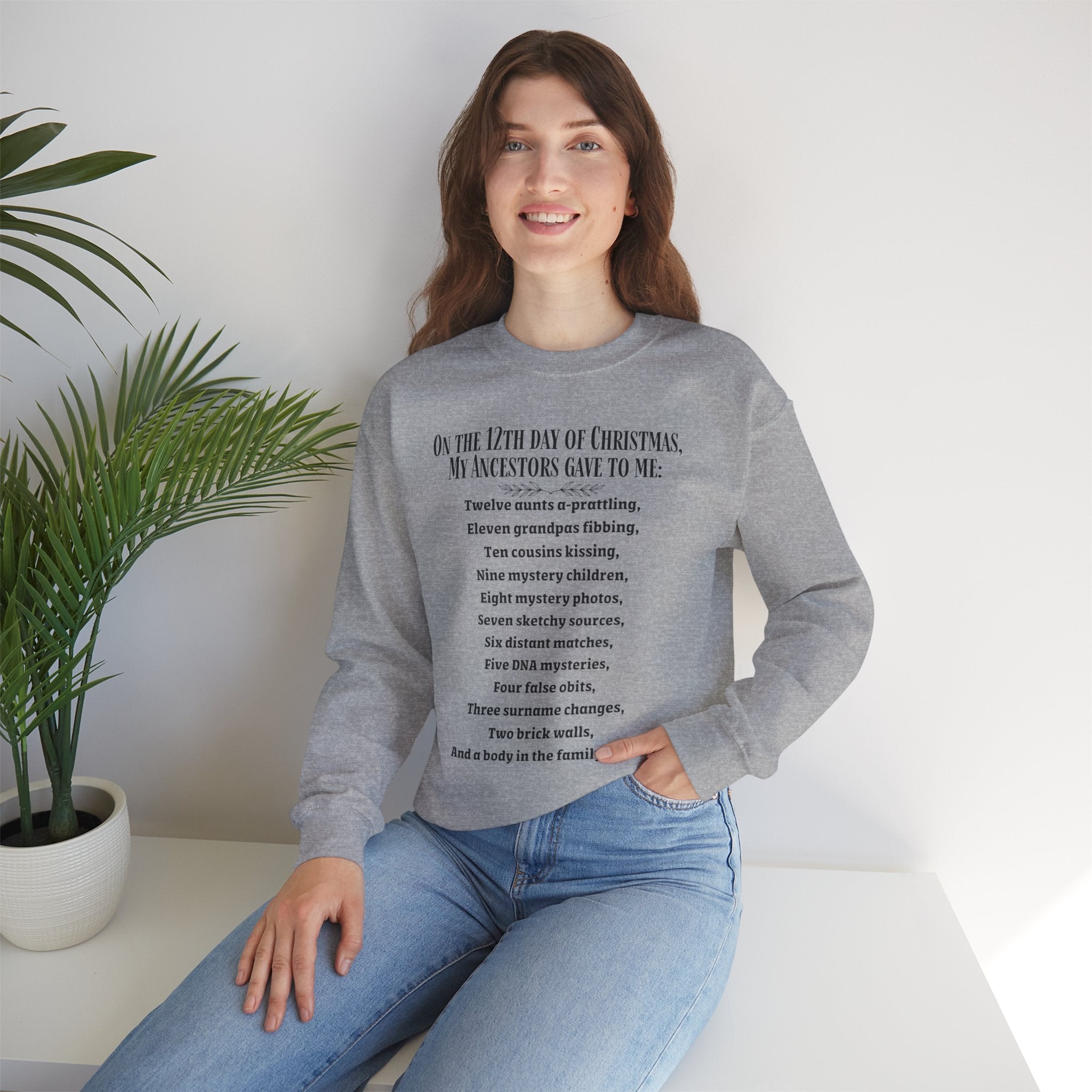 On The 12th Day of Christmas Sweatshirt in Light Pink by Genealogy Keepsakes