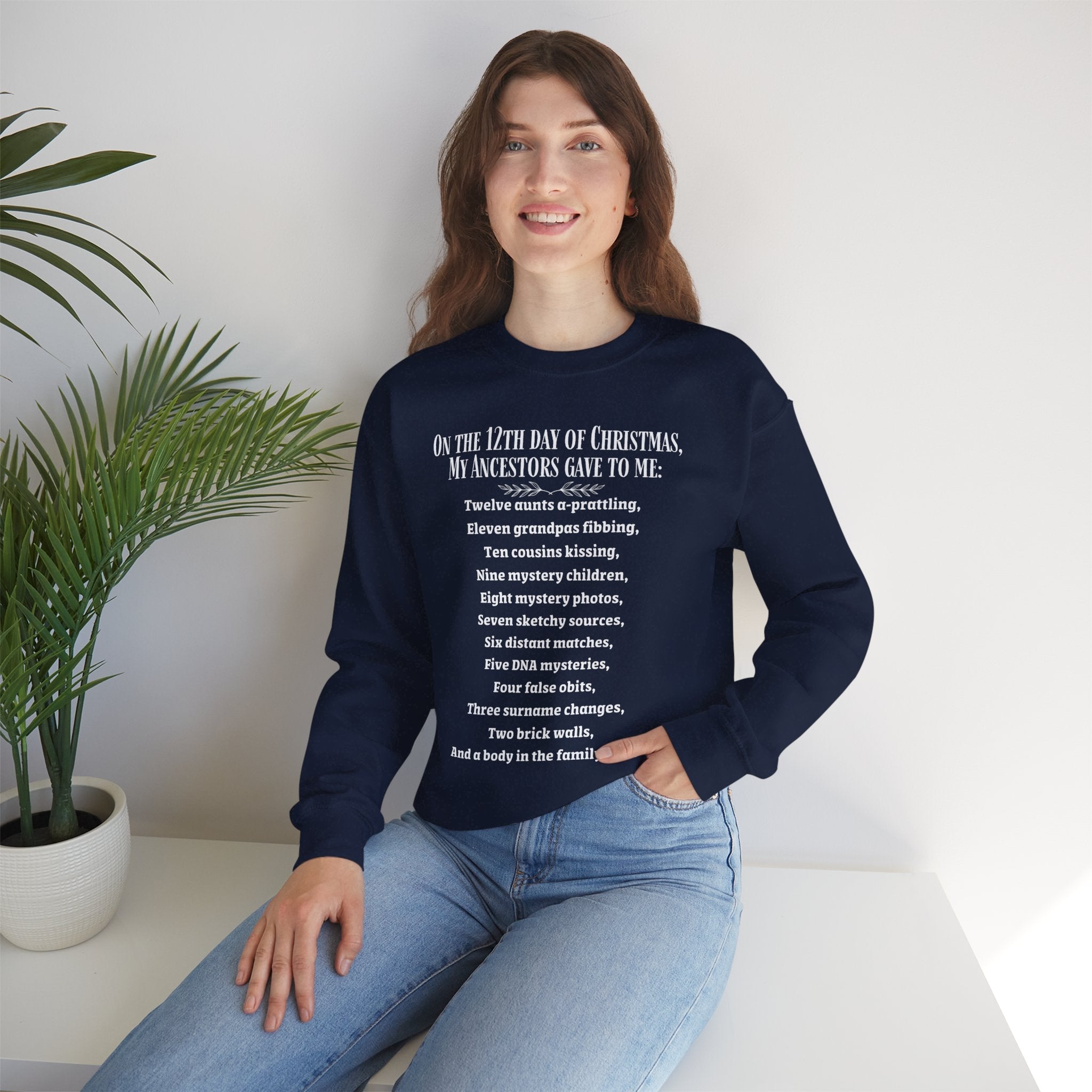 On The 12th Day of Christmas Sweatshirt in Light Pink by Genealogy Keepsakes