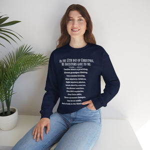 On The 12th Day of Christmas Sweatshirt in Light Pink by Genealogy Keepsakes