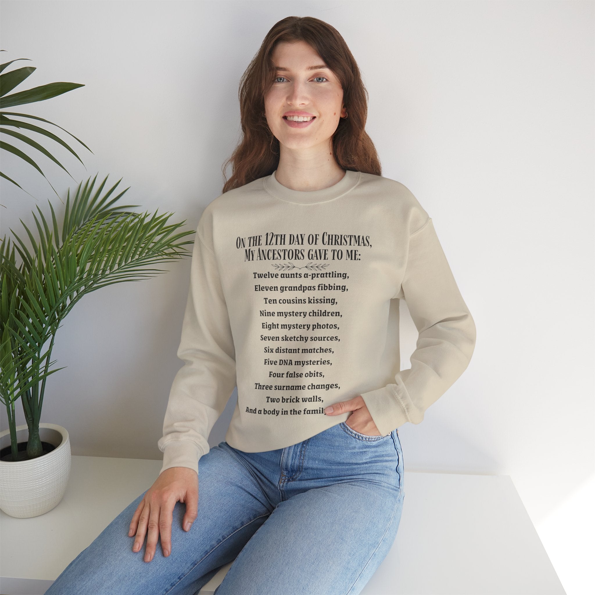 On The 12th Day of Christmas Sweatshirt in Light Pink by Genealogy Keepsakes