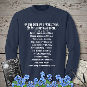 On The 12th Day of Christmas Sweatshirt in Navy by Genealogy Keepsakes