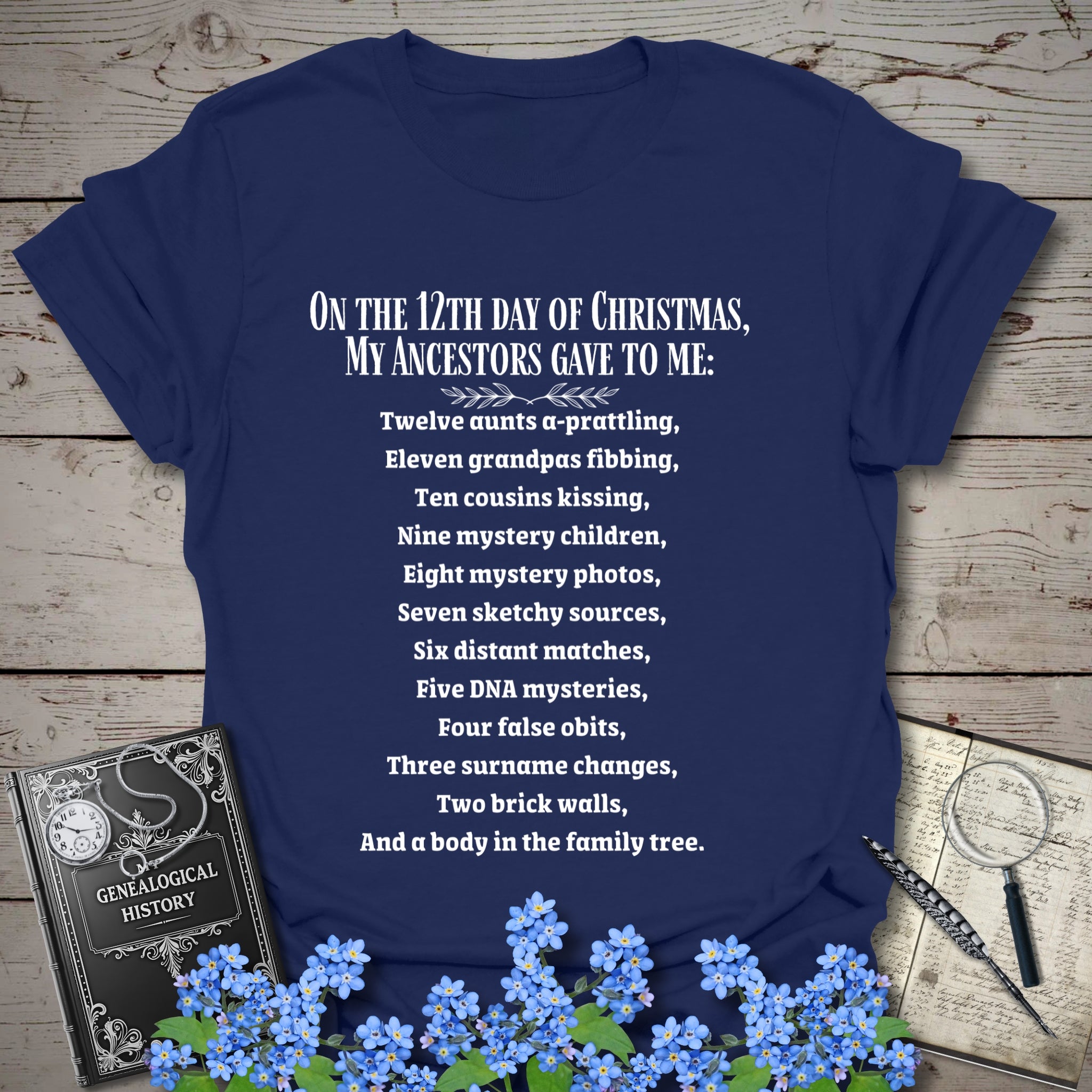 On The 12th Day of Christmas T-Shirt in Navy by Genealogy Keepsakes