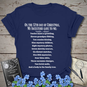 On The 12th Day of Christmas T-Shirt in Navy by Genealogy Keepsakes