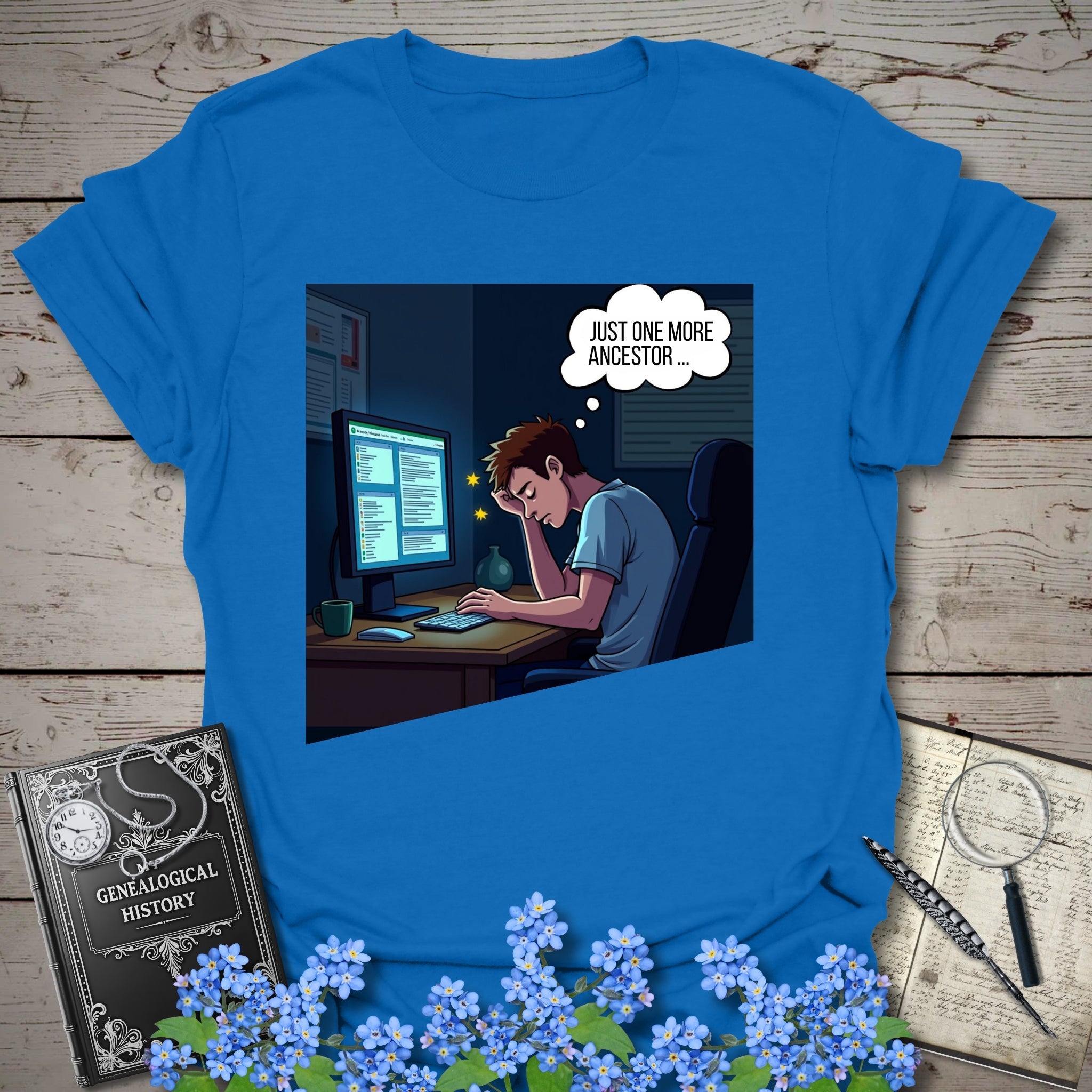 One More Ancestor T-Shirt in Royal by Genealogy Keepsakes