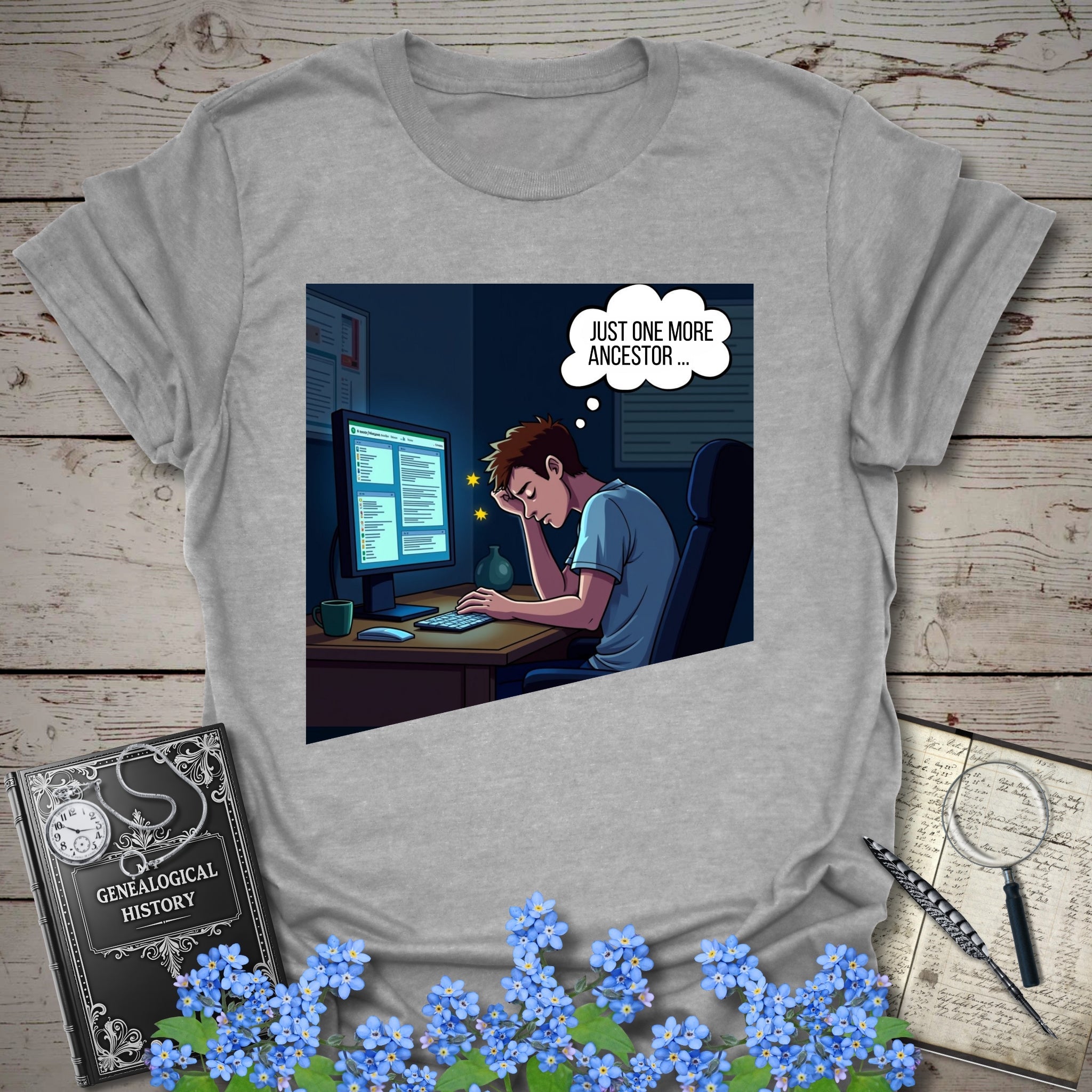 One More Ancestor T-Shirt in Sport Grey by Genealogy Keepsakes