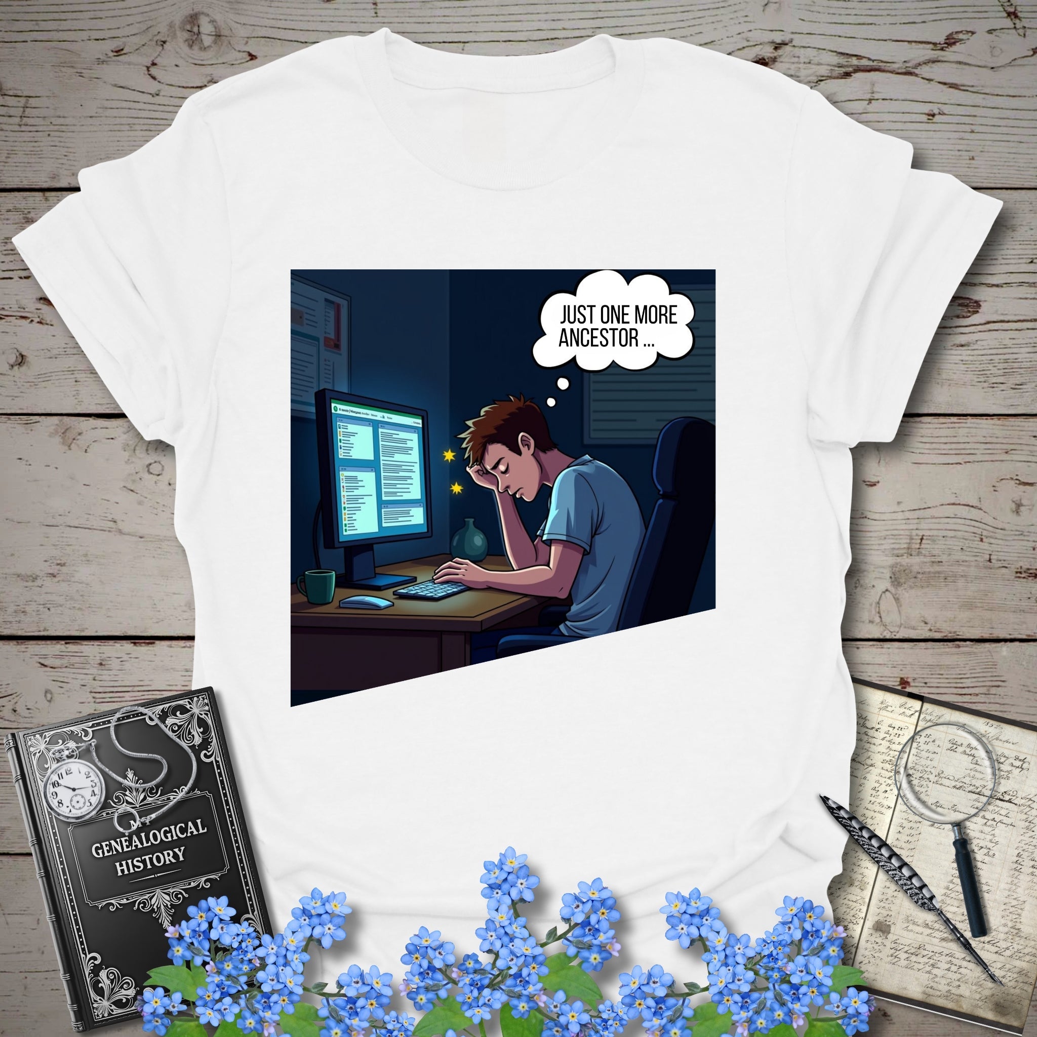 One More Ancestor T-Shirt in White by Genealogy Keepsakes