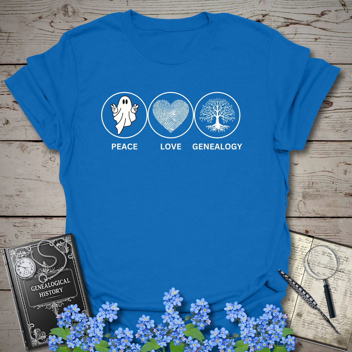 Peace, Love, Genealogy T-Shirt - Genealogy Keepsakes Custom Genealogy Gift - Royal S