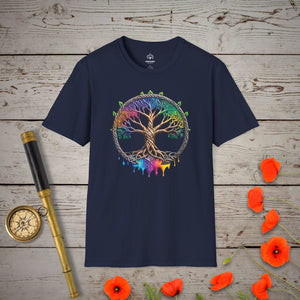 Rainbow Tree of Life T-Shirt in Navy by Genealogy Keepsakes