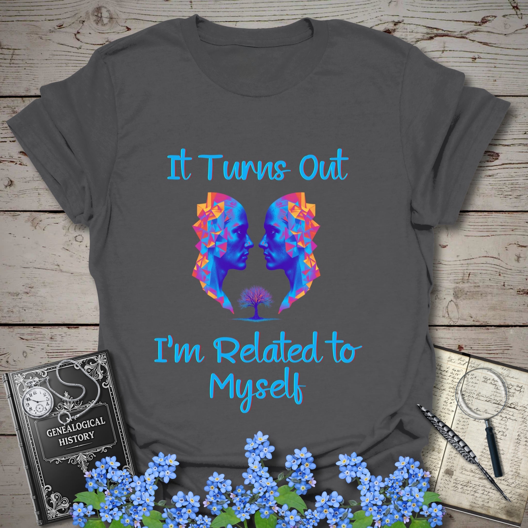 Related To Myself T-Shirt in Charcoal by Genealogy Keepsakes
