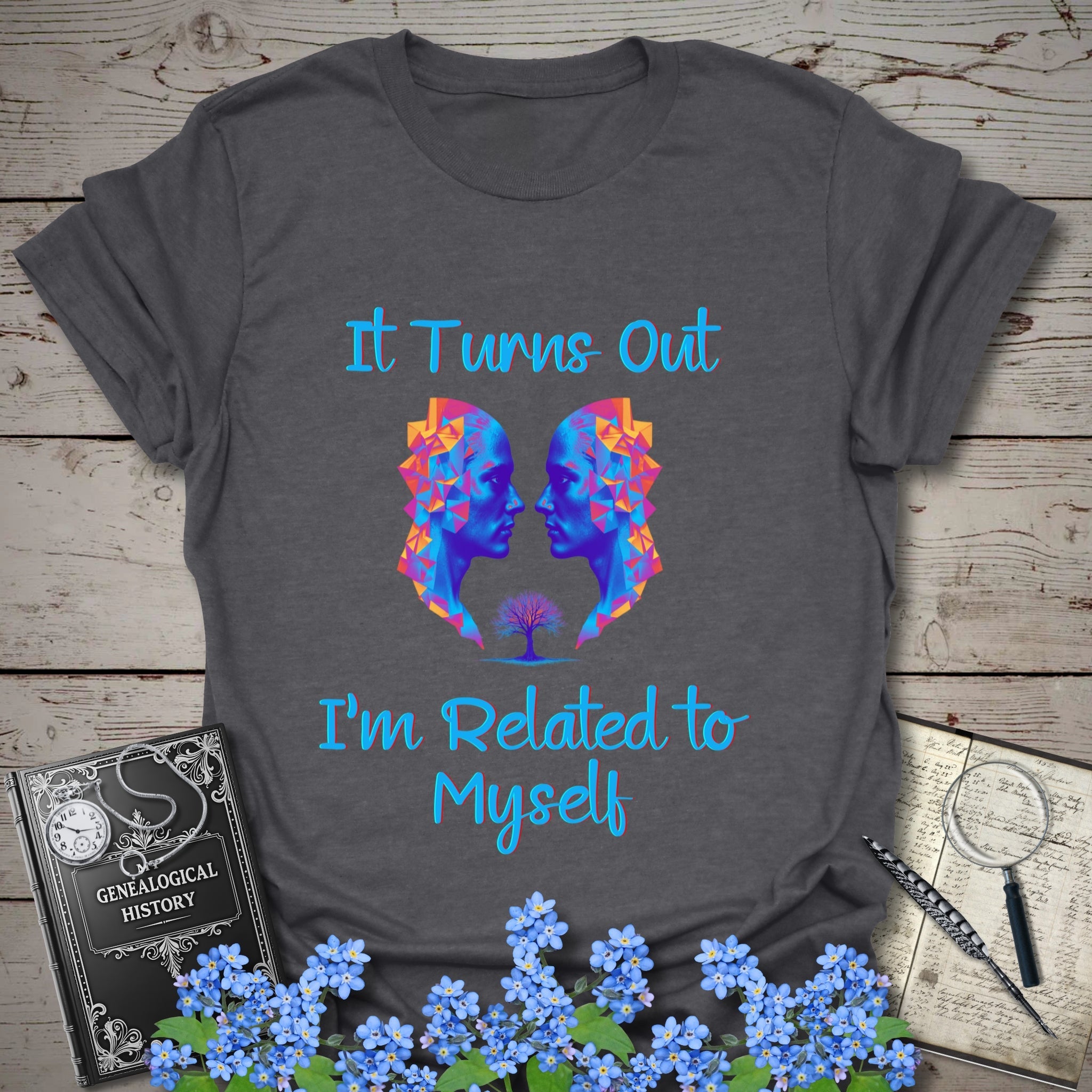 Related To Myself T-Shirt in Dark Heather Grey by Genealogy Keepsakes