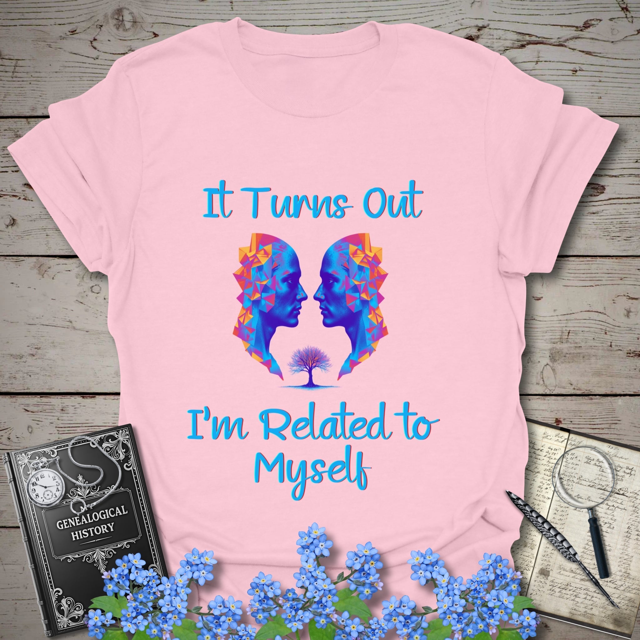Related To Myself T-Shirt in Light Pink by Genealogy Keepsakes