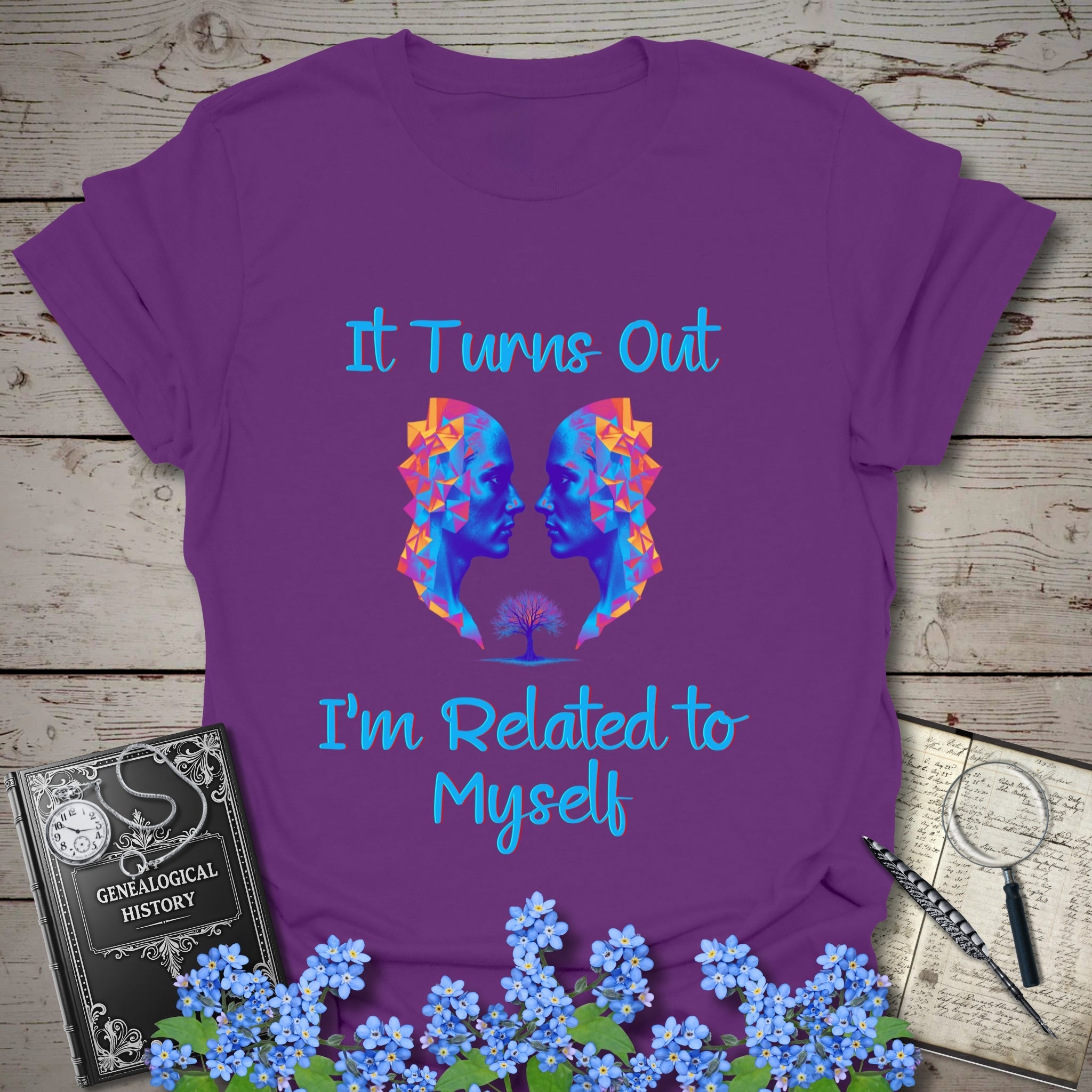 Related To Myself T-Shirt in Purple by Genealogy Keepsakes