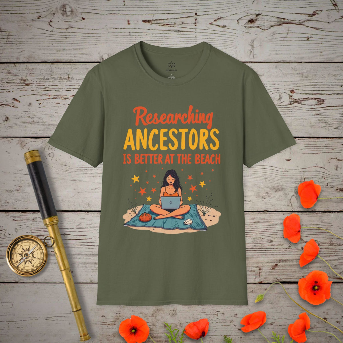 Researching Ancestors T-Shirt - Genealogy Keepsakes Custom Genealogy Gift - Military Green S