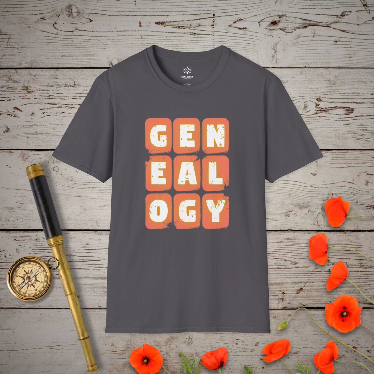 Retro Genealogy Blocks T-Shirt - Genealogy Keepsakes Custom Genealogy Gift - Charcoal S