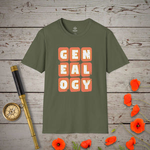 Retro Genealogy Blocks T-Shirt - Genealogy Keepsakes Custom Genealogy Gift - Military Green S
