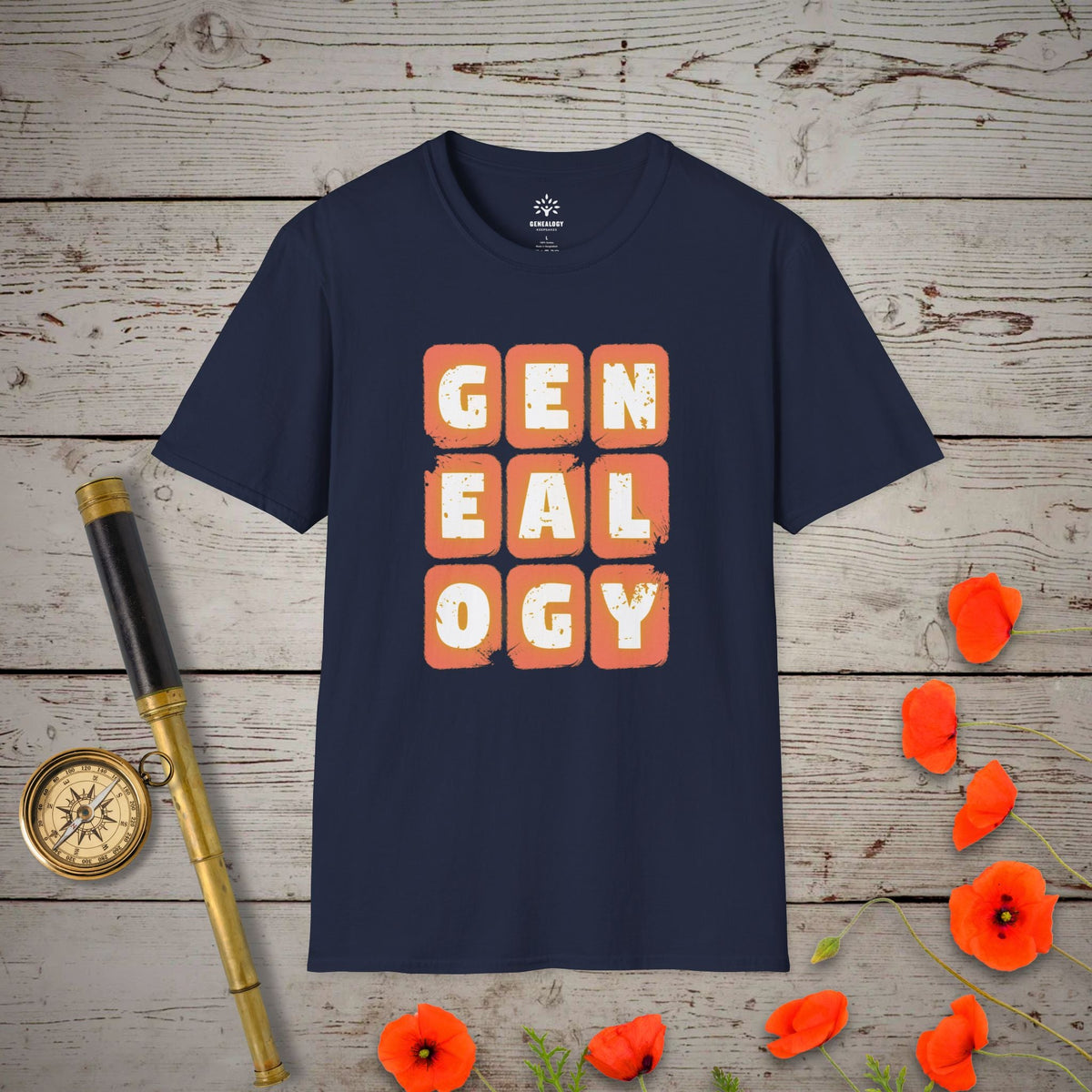 Retro Genealogy Blocks T-Shirt - Genealogy Keepsakes Custom Genealogy Gift - Navy S