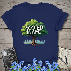 Rooted in NYC T-Shirt in Navy by Genealogy Keepsakes