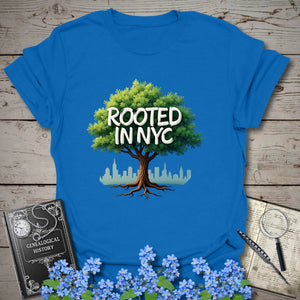 Rooted in NYC T-Shirt in Royal by Genealogy Keepsakes
