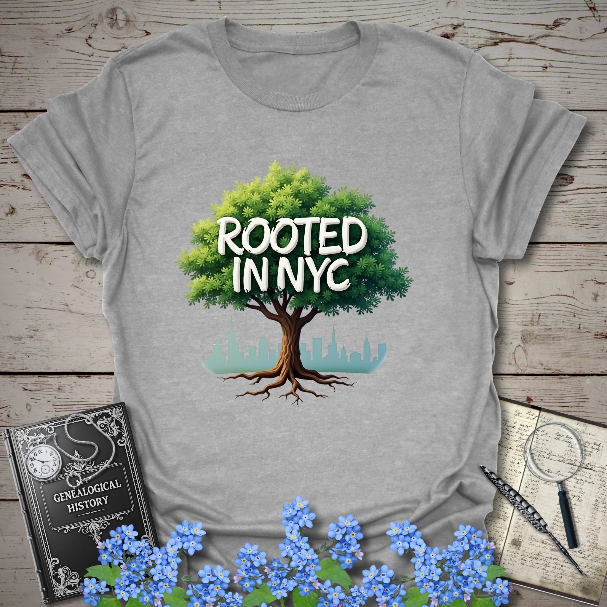 Rooted in NYC T-Shirt in Sport Grey by Genealogy Keepsakes