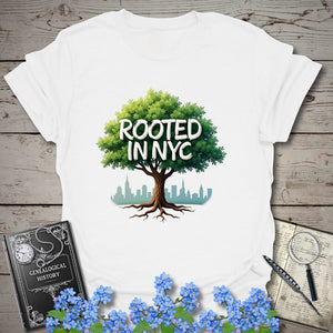 Rooted in NYC T-Shirt in White by Genealogy Keepsakes