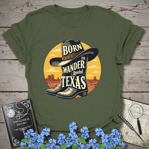Rooted In Texas T-Shirt in Military Green by Genealogy Keepsakes