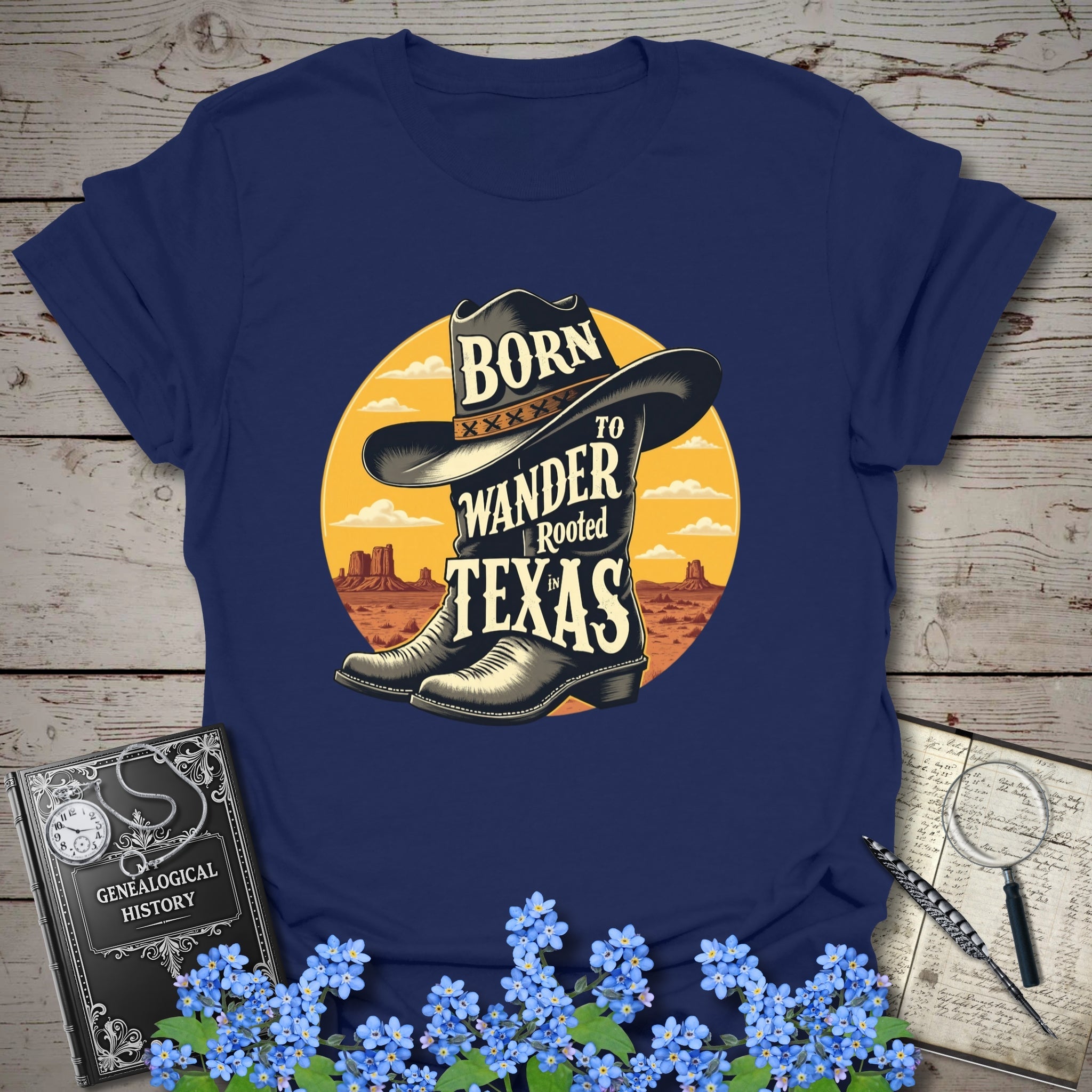 Rooted In Texas T-Shirt in Navy by Genealogy Keepsakes