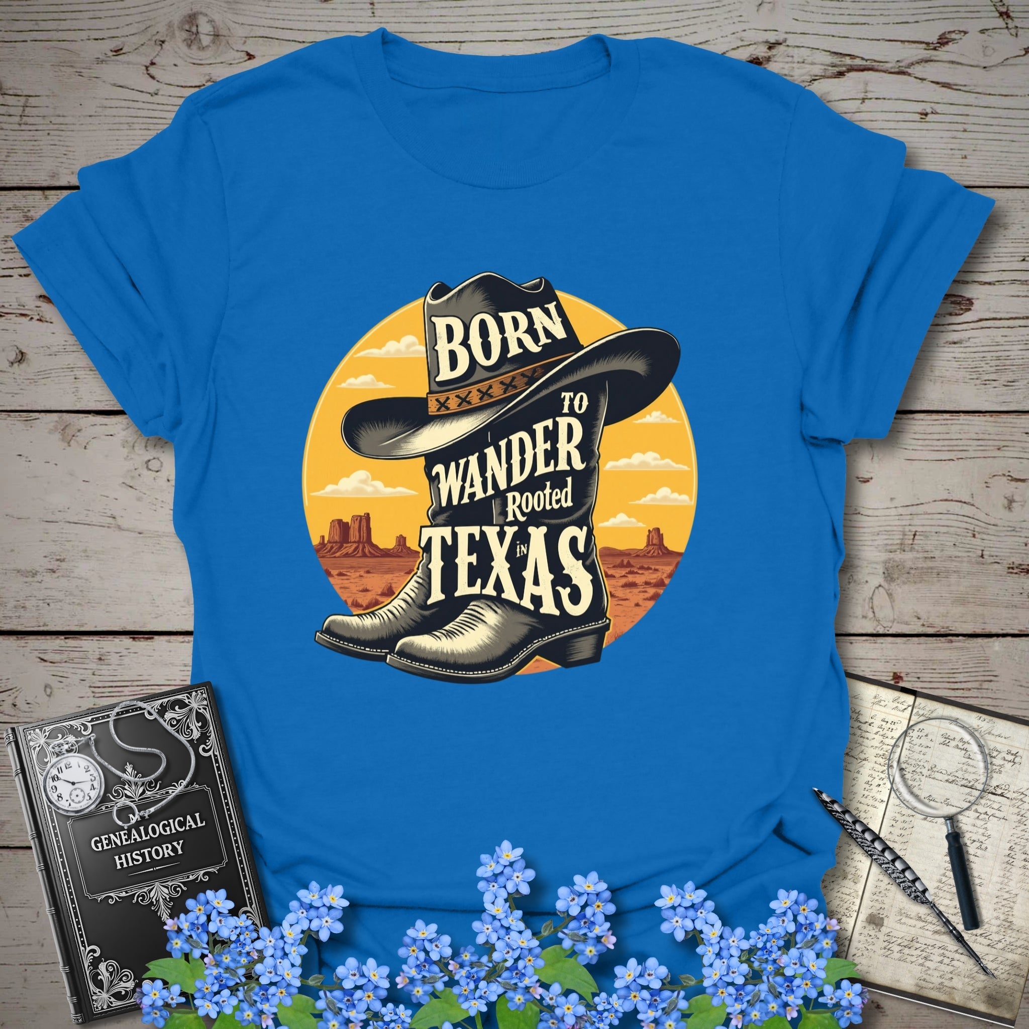 Rooted In Texas T-Shirt in Royal by Genealogy Keepsakes