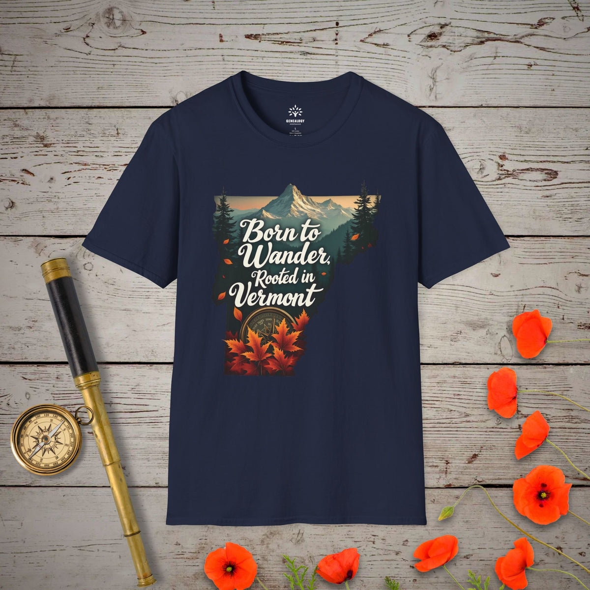 Rooted in Vermont T-Shirt - Genealogy Keepsakes Custom Genealogy Gift - Navy S