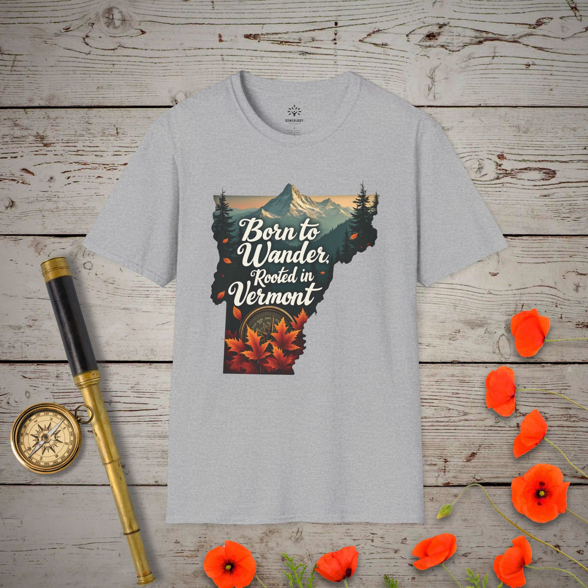 Rooted in Vermont T-Shirt - Genealogy Keepsakes Custom Genealogy Gift - Sport Grey S