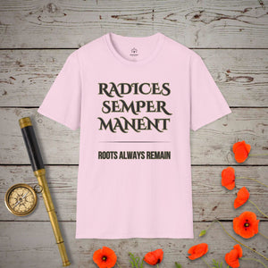 Roots Always Remain T-Shirt in Light Pink by Genealogy Keepsakes