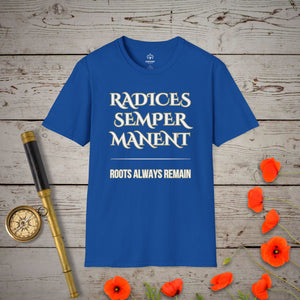 Roots Always Remain T-Shirt in Royal by Genealogy Keepsakes