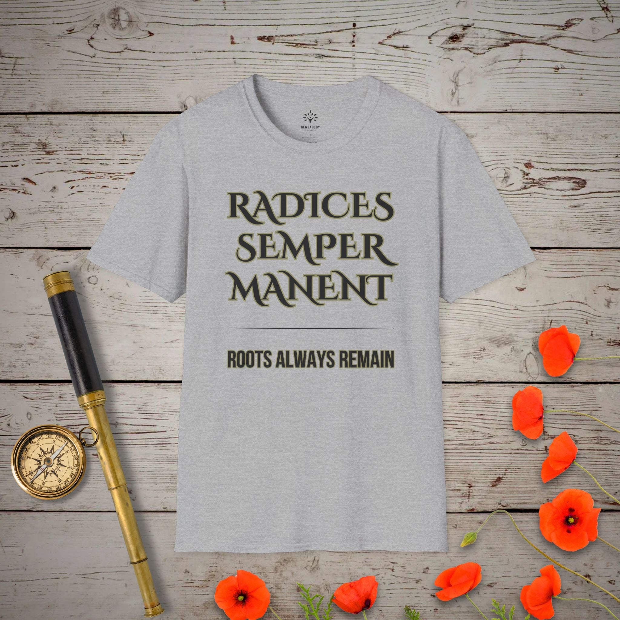 Roots Always Remain T-Shirt in Sport Grey by Genealogy Keepsakes