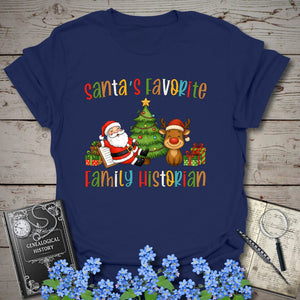 Santa's Favorite Family Historian T-Shirt in Navy by Genealogy Keepsakes