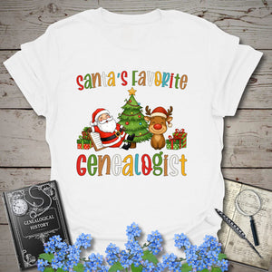 Santa's Favorite Genealogist T-Shirt in White by Genealogy Keepsakes