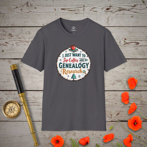 Sip Coffee, Do Genealogy T-Shirt in Charcoal by Genealogy Keepsakes