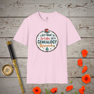 Sip Coffee, Do Genealogy T-Shirt in Light Pink by Genealogy Keepsakes