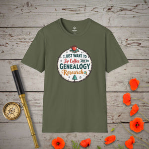 Sip Coffee, Do Genealogy T-Shirt in Military Green by Genealogy Keepsakes